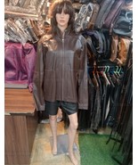 Women&#39;s Oversized Brown Leather Bomber Jacket Fashion Outfit - £123.90 GBP+