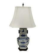 Royal Designs Oriental 23&quot; Blue and Cream Porcelain Vase Table Lamp - $255.91 CAD