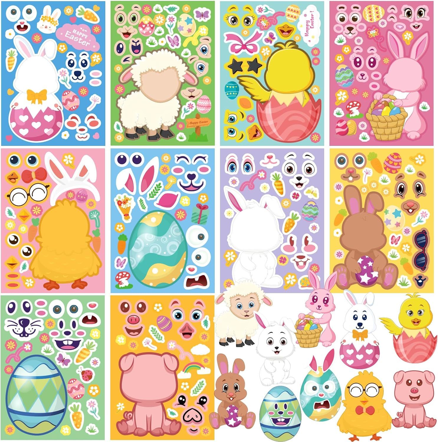 Primary image for 50 Sheets Easter Stickers For Kids Make Your Own Bunny Stickers For Toddlers Eas