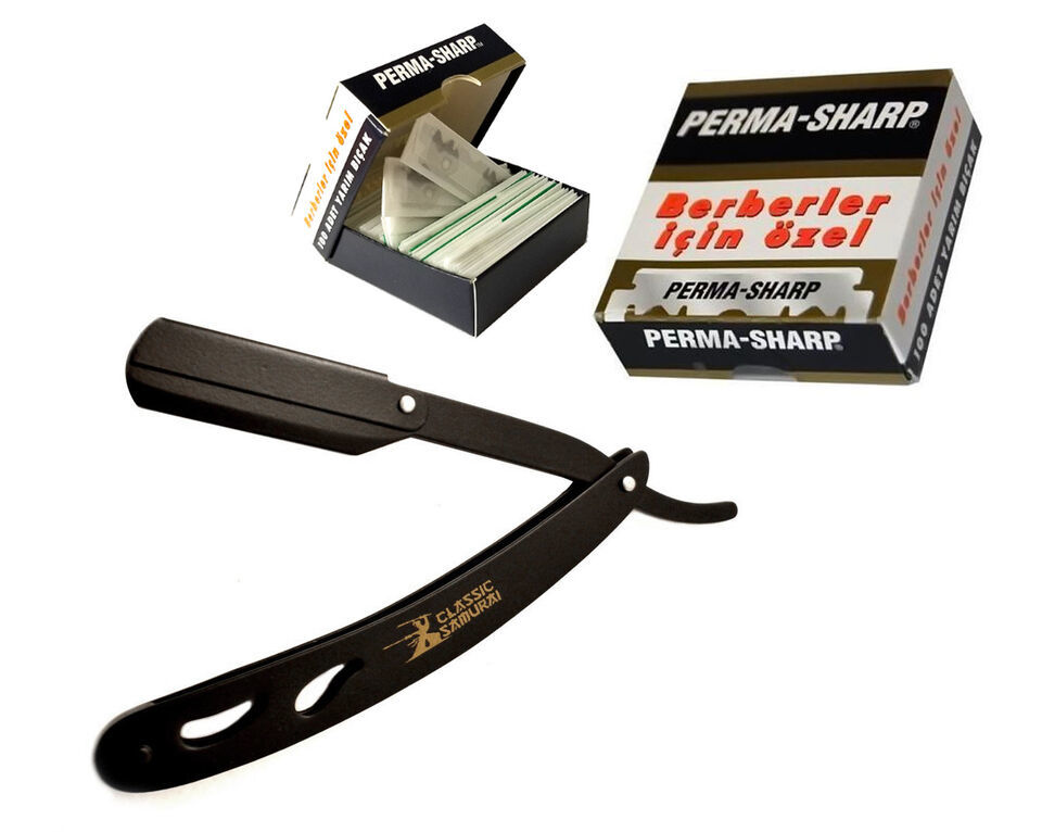 Classic Samurai Metal Straight Razor Shavette + 100 Perma Sharp Blades - $17.28