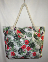 Large Rope Handle Tote Hibiscus Butterfly Palm Print Beach Pool Travel - $9.99