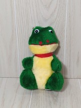 Brooklyn Doll Toy Novelty Plush green yellow frog red collar mouth vintage Korea - £17.51 GBP