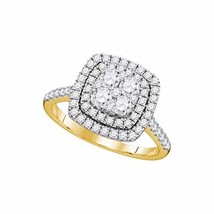 14kt Yellow Gold Womens Round Diamond Square Double Halo Cluster Ring 1.00 Cttw - £940.65 GBP