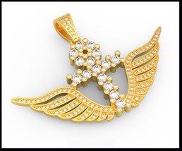 Mens 14K Yellow Gold Finish Flying Wing Ankh Cross Diamond Charm Pendant - £66.13 GBP