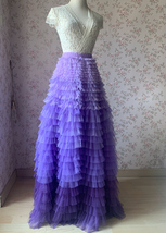 Purple Tiered Tulle Maxi Skirt Outfit Women Plus Size Tiered Ball Gown image 8
