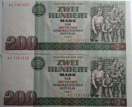 Deutschland 2X200 Marke Banknoten DDR 1985 UNC Zustand in Folge Auftrag ... - £43.62 GBP