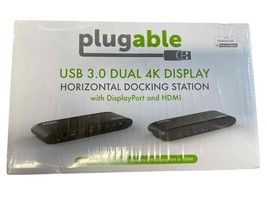 NEW Plugable USB 3.0 Dual 4K Display Horizontal Docking Station With Dis... - $98.00