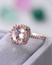 1CT Peach Morganite Cushion Cut Halo Engagement Women Ring 14K Rose Gold Finish - £67.02 GBP