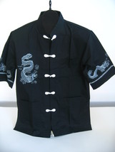 Black Martial Art/ Kung Fu  Unisex Men&#39;s Dragon Shirt Button Front Sz S 18 - £11.08 GBP