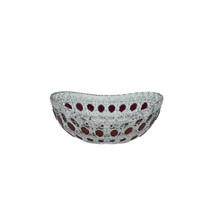 Lead Crystal Oval Bowl Ruby Color Facets 8 in. - £22.15 GBP