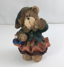 Jubilee Giftware Christmas Teddy Bear Girl Carrying Basket 5.5&quot; Figurine - $9.69
