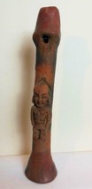 Terracotta  3 Finger Flute Aztec Mayan Folk Art Hand Made 8&quot; L Man Hand Made - £38.17 GBP