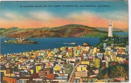 California Postcard San Francisco Alcatraz Island Coit Tower Telegraph Hill - $2.96