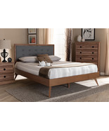 Lisette Dark Gray Fabric Upholstered Walnut Brown Queen Bed - €387,15 EUR