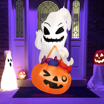 Ghost Holding Trick or Treat Bag 5-Ft Halloween Inflatable Scary Outdoor Decor - £52.23 GBP