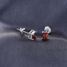 4mm Princess Lab-Created Garnet Solitaire Stud Earrings 14K White Gold Plated - £58.47 GBP