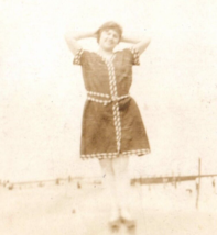 Beautiful Young Woman Modest Swimwear Beach Antique Vintage Photograph - £7.85 GBP