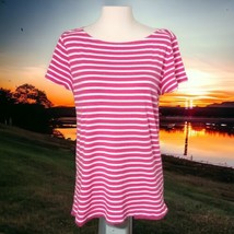 Ralph Lauren Pink Striped T Shirt XL Womens Top White Short Sleeve Nauti... - £20.99 GBP