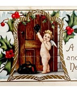 Cherub Traveler Greeting Victorian Postcard Christmas 1900s Embossed PCB... - $19.99