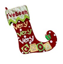 Christmas Stocking Long Pixie Elf Toe I’ve Been Very Very Very Good Pres... - $13.86