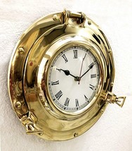 Antique Brown Marine Brass Ship Porthole Clock 15&quot; inches Nautical Wall ... - £63.43 GBP