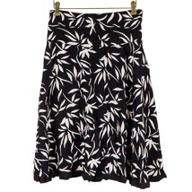 Norm Thompson Skirt M Womens Black White Leaves Aline Knee Length Rayon - £13.90 GBP