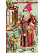 1907 Santa In Pink Hat Embossed Christmas Postcard - Made In Austria - $29.88 CAD