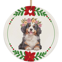 Cute Bernese Mountain Puppy Dog Head Flower Wreath Christmas Ornament Gift Decor - £11.82 GBP