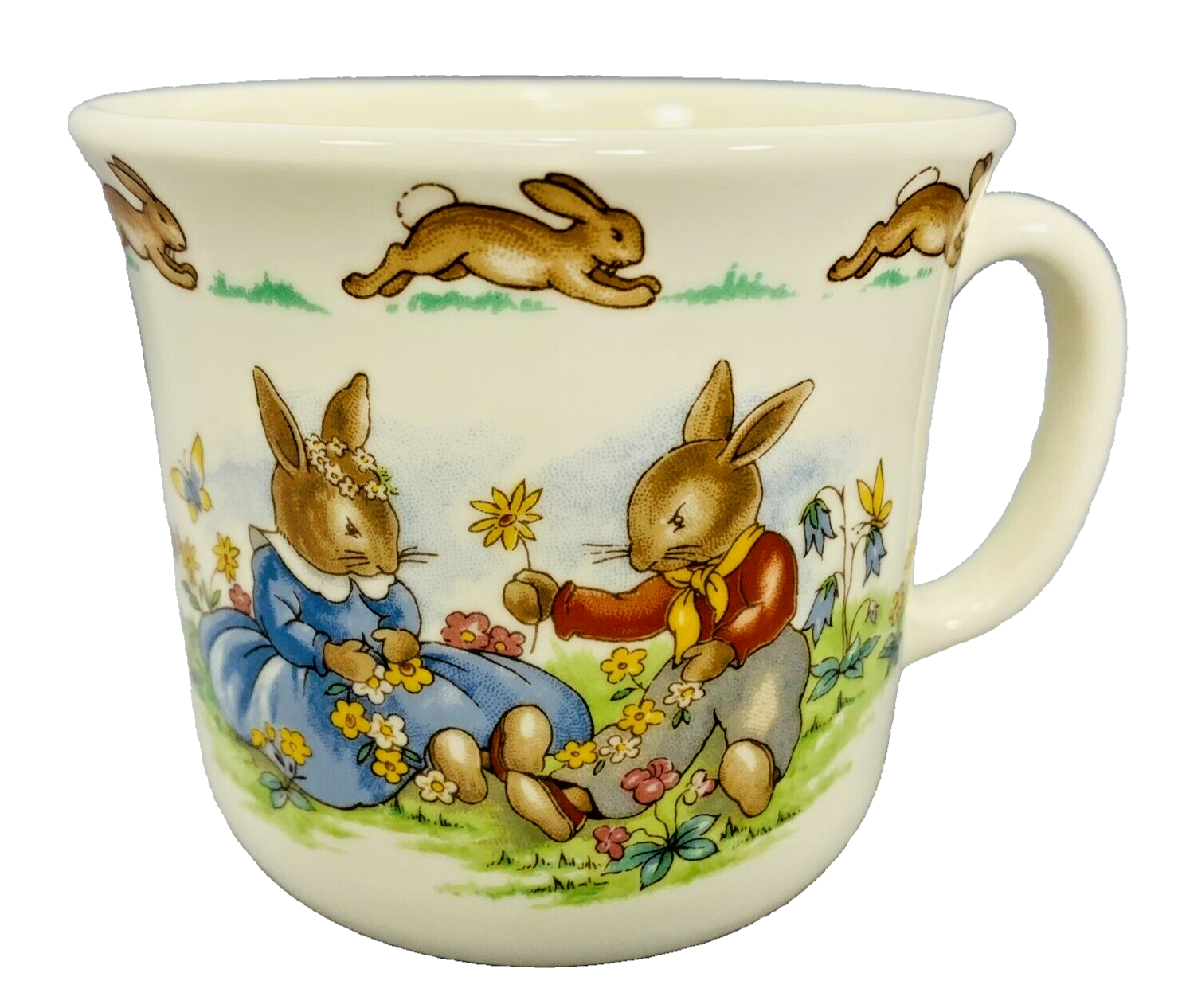 Royal Doulton Bunnykins Cup Child's Mug Bunny Rabbits Flowers Bone China England - $15.80