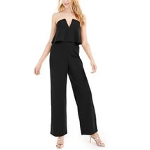 Bebe Women Black Scuba Crepe Strapless Jumpsuit V Notch Size XS - £63.27 GBP