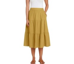 Matty M Women&#39;s Plus Size 3X Mustard Linen Blend Tiered Midi Skirt NWT - £13.34 GBP