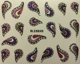 Nail Art 3D Decal Stickers Glittery Pink Purple Paisley BLE884D - £2.44 GBP