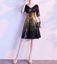 Black Gold Sequin Midi Dress Women Short Sleeve Plus Size Sequin Midi Dress image 1