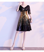 Black Gold Sequin Midi Dress Women Short Sleeve Plus Size Sequin Midi Dress - $171.80 CAD