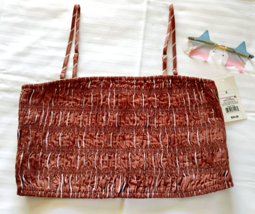 A New Day Crop Top Size S Brown Stripe Smocking Summer Beach Party - $15.74