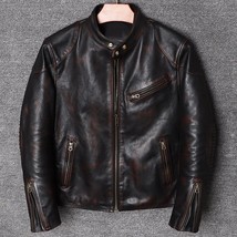Men’s Motorcycle Biker Vintage Distressed Black Genuine Real Leather Jac... - £79.92 GBP