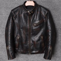 Men’s Motorcycle Biker Vintage Distressed Black Genuine Real Leather Jac... - £79.23 GBP