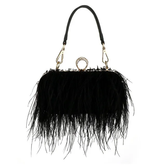 Women&#39;s Evening Bags 2023 Trend New  Ostrich Hair Banquet Bag  Designer Handbags - $118.72