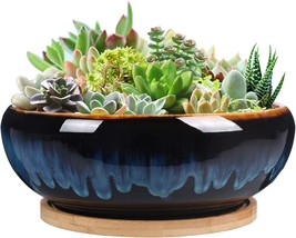For Indoor Plants, Sqowl 7 Inch Round Ceramic Succulent Planter Pot Drip Glazed - £30.83 GBP