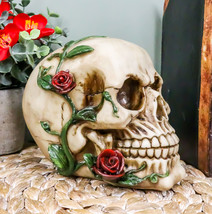 Day of The Dead Red Rose Vine Skull Figurine DOD Floral Sugar Skull Decor 6&quot;L - £15.78 GBP