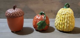 Yankee Candle 3pc Autumn Pumpkin Acorn Squash Candle Holder w. Lids Trinket Box  - £22.13 GBP