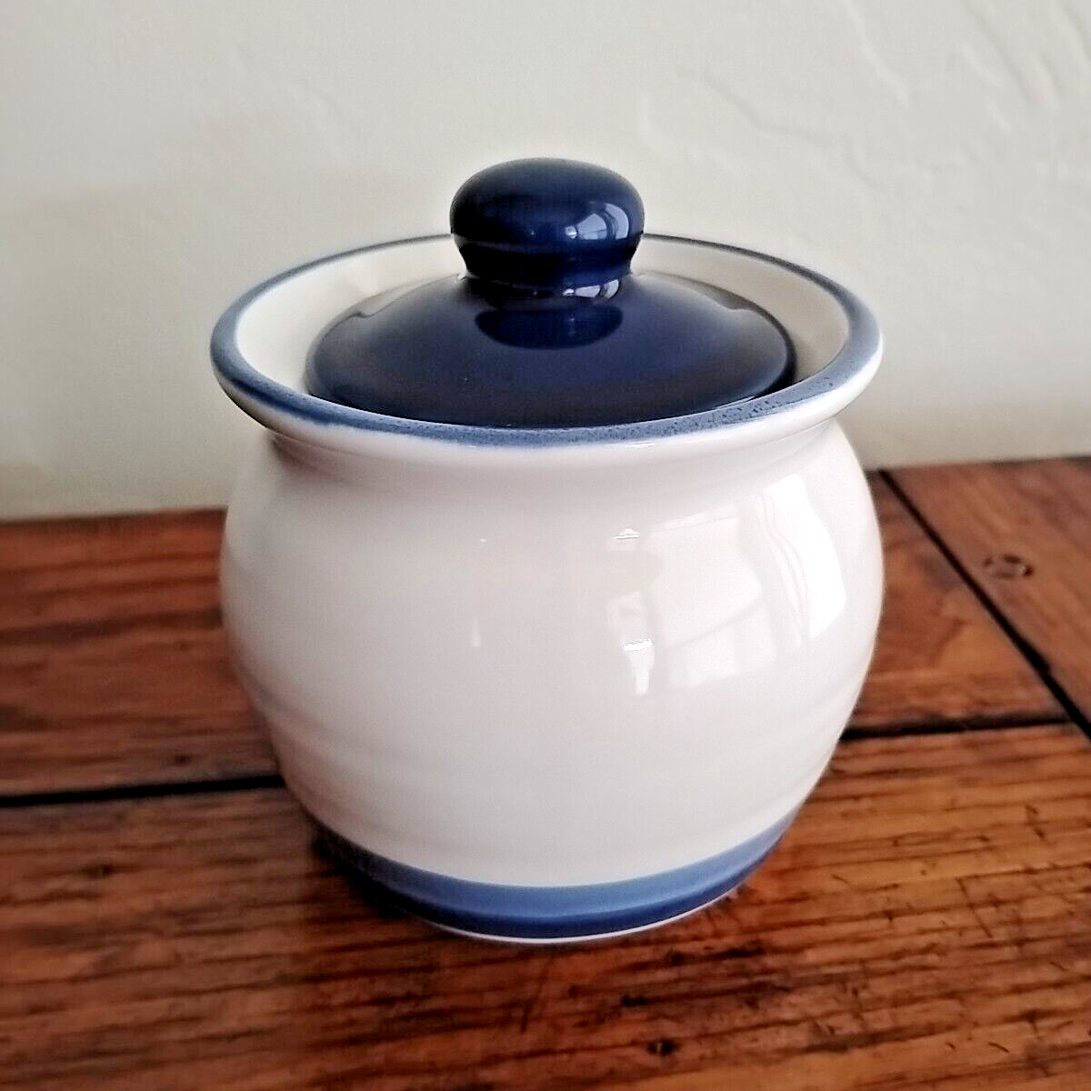 Pfaltzgraff Denim Sugar Bowl with Lid Light &amp; Dark Blue Stripes - $3.76