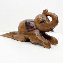 Vintage Hand Carved Wooden Wedge Door Stop Asian Elephant Figurine Trunk Up  - £21.38 GBP