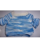Vtg Handmade Blue White Variegated Knit Pullover Sweater Infant Doll 7&quot;L... - $8.20 CAD