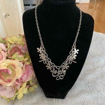 Cookie Lee Silver Tone Butterfly and Flowers Statement Necklace Deadstock - $23.38