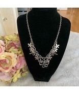 Cookie Lee Silver Tone Butterfly and Flowers Statement Necklace Deadstock - $25.00
