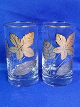 Libbey Gold Leaf Glasses Golden Foliage Clear Tumbler 5&quot; Tall Set Of 2 - £18.38 GBP