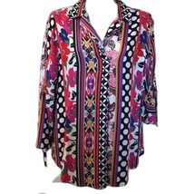 Ruby Rd. Womens Colorful Bold Tunic Shirt Adjustable Sleeves Petite Smal... - $14.83