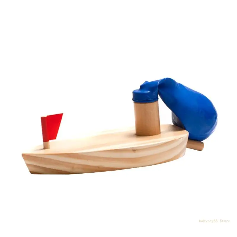 Y4UD Wooden Balloon Powered Boat Children Water Playing Bathing Toy Kid Birthd - £8.70 GBP