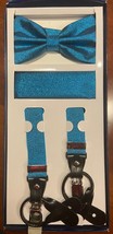Vesuvio Napoli Aqua Blue Italian Suspender Bowtie Handkerchief Set NEW - £19.65 GBP